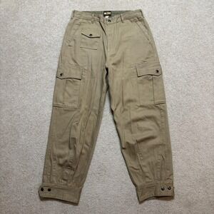 Non Stock Durability Cargo Pants 33x28 Tan Canvas Cuffed Utility‎ Military Style